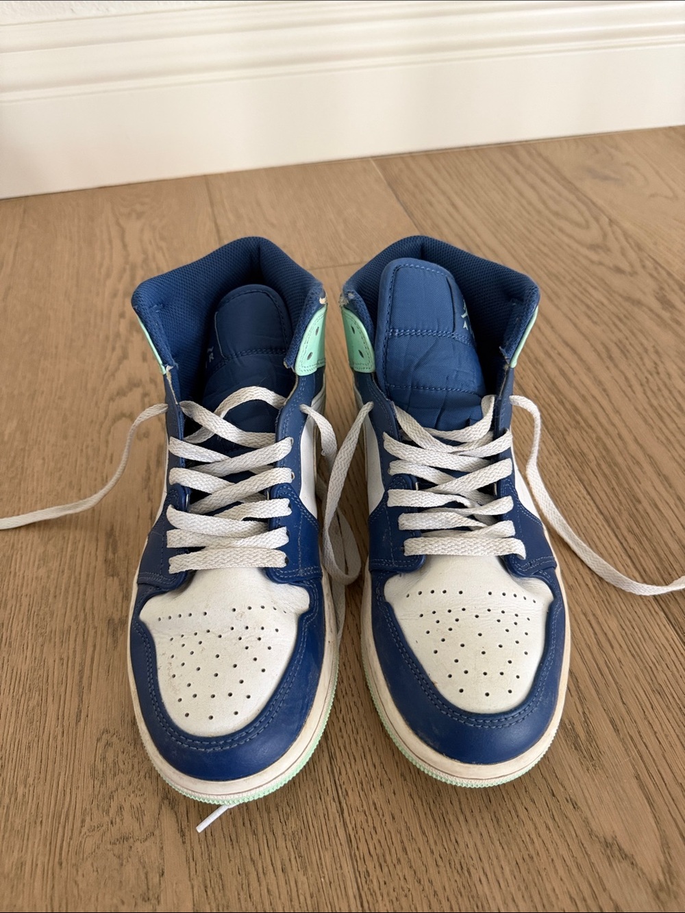 Womens Blue and White High-Top Nike Sneakers